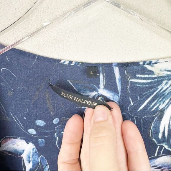 Kobi Halperin Navy Floral Silk Midi Sequin Cocktail Shawl Dress Small - Picture 7 of 10